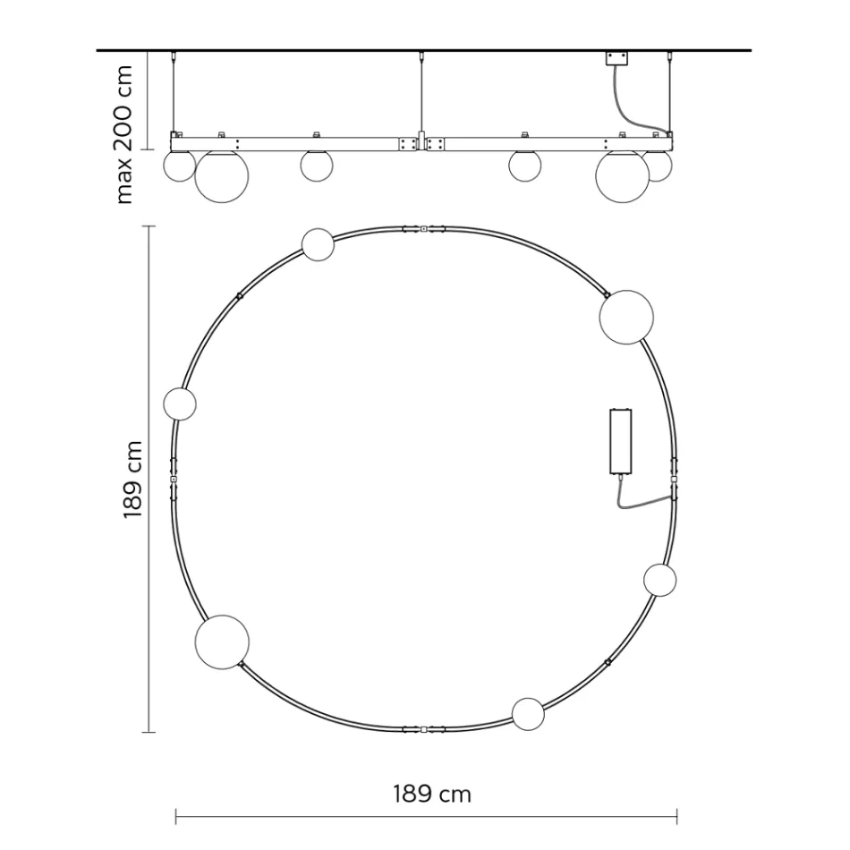 Suspensie cu design rotund din aluminiu negru cu sfere și spoturi - Exodus Viadurini