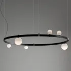 Suspensie cu design rotund din aluminiu negru cu sfere și spoturi - Exodus Viadurini