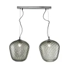 Lampă suspendată cu două lumini și bară liniară din sticlă și metal, fabricată în Italia - Elisia Viadurini