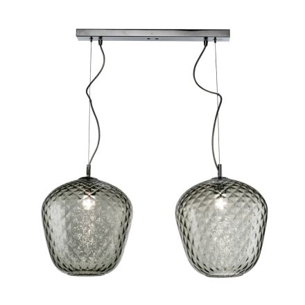 Lampă suspendată cu două lumini și bară liniară din sticlă și metal, fabricată în Italia - Elisia Viadurini