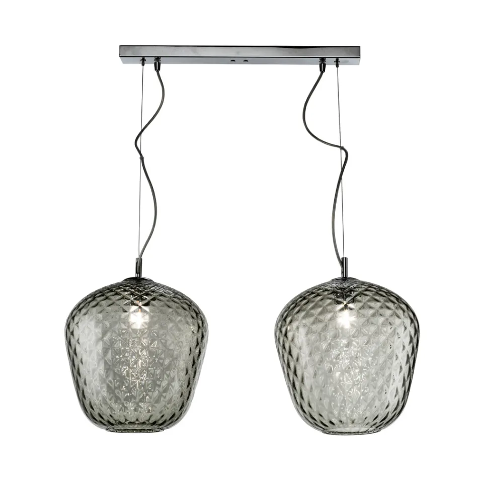 Lampă suspendată cu două lumini și bară liniară din sticlă și metal, fabricată în Italia - Elisia Viadurini