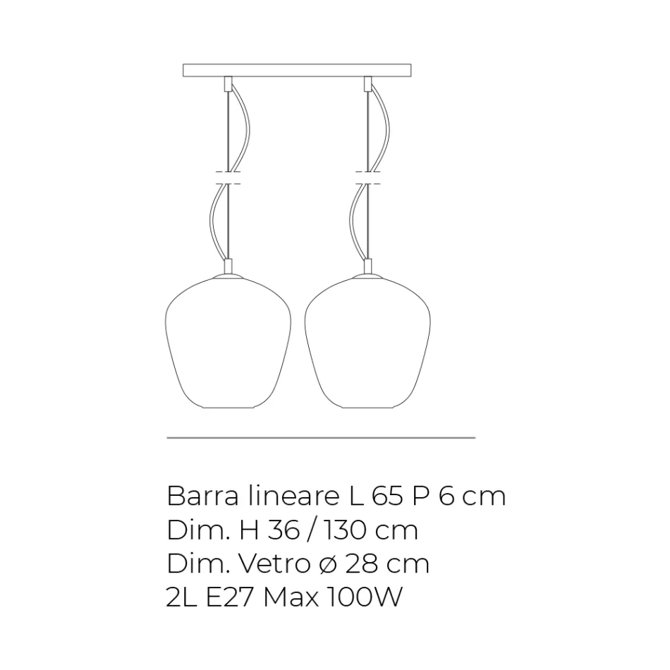 Lampă suspendată cu două lumini și bară liniară din sticlă și metal, fabricată în Italia - Elisia Viadurini