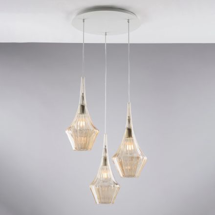 Lampă suspendată din fier forjat cu sticlă Pyrex fabricată în Italia pentru decorare interioară - Olimpo Viadurini