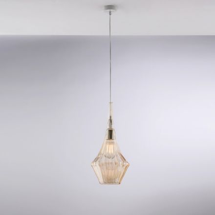 Lampă suspendată din fier forjat cu sticlă Pyrex fabricată în Italia pentru decorare interioară - Olimpo Viadurini