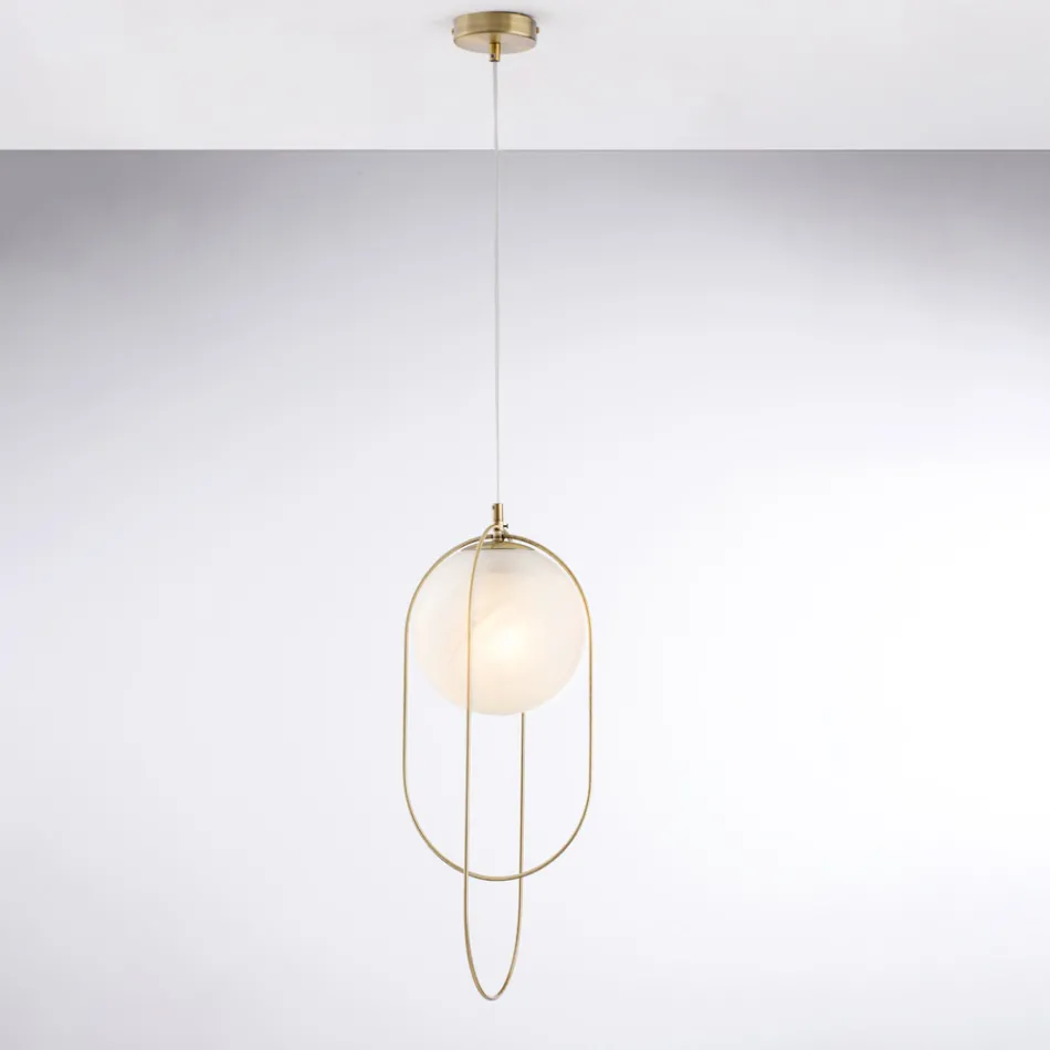 Lampă suspendată din fier cromat cu sferă, fabricată în Italia, pentru decor interior - Oslo Viadurini