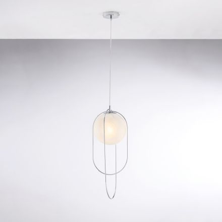 Lampă suspendată din fier cromat cu sferă, fabricată în Italia, pentru decor interior - Oslo Viadurini
