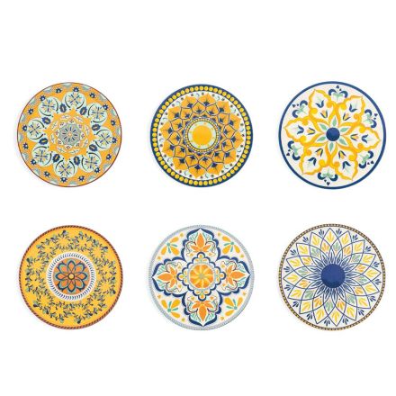 Farfurii Rotunde in Plastic Colorat Decoratiuni Siciliane 12 Bucati - Trapani Viadurini