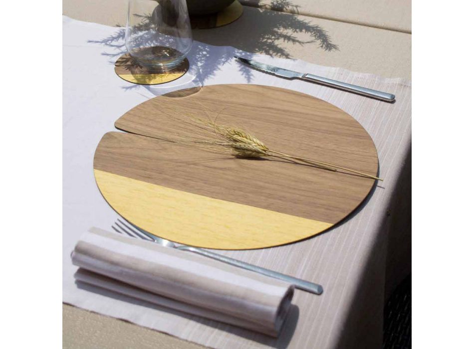 Placemat rotund modern în lemn natural real realizat în Italia - Stan Viadurini