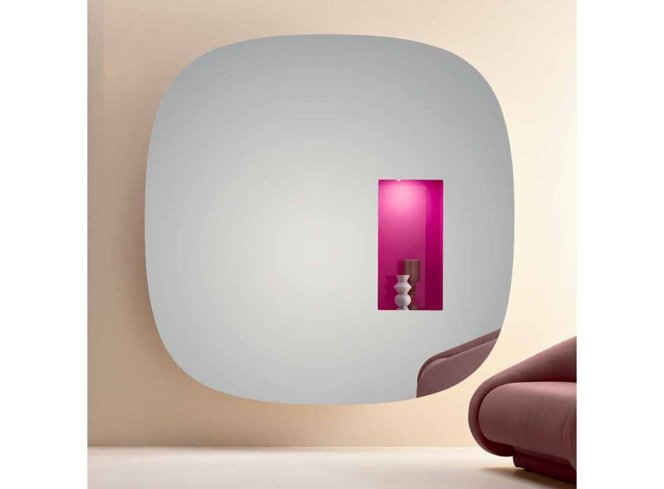 Oglindă de perete cu lumină led și compartiment roz Cameră de zi cu design minimalist - Matrix Viadurini