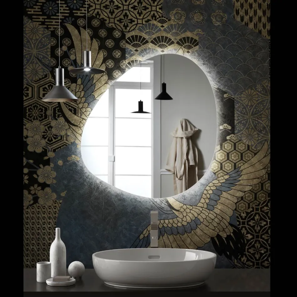 Oglindă cu iluminare de fundal LED reversibilă Made in Italy - Talk Viadurini