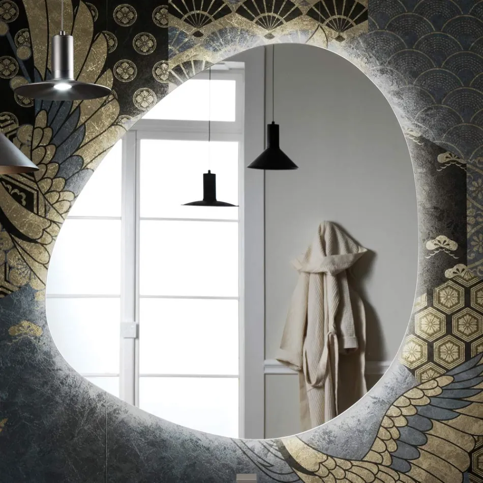 Oglindă cu iluminare de fundal LED reversibilă Made in Italy - Talk Viadurini