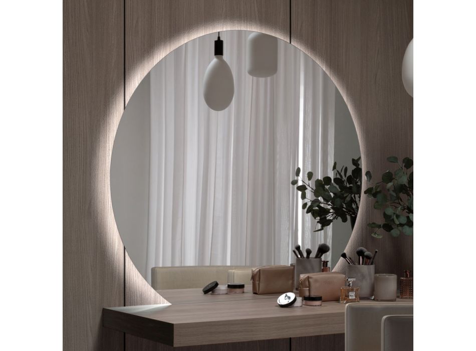 Oglindă cu iluminare din spate LED numai pe partea circulară Fabricată în Italia - Marca Viadurini