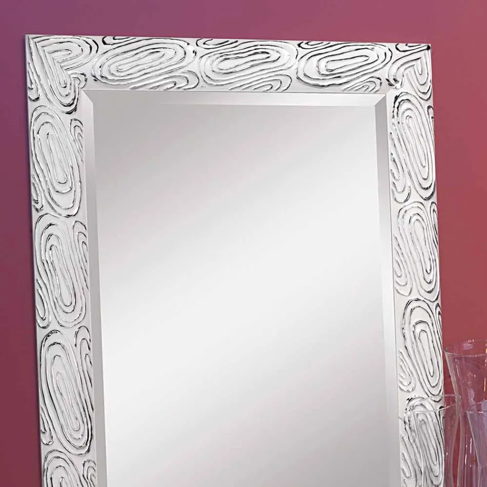 Oglinda de aur alb și argintiu din lemn Eugenio făcută în Italia Viadurini