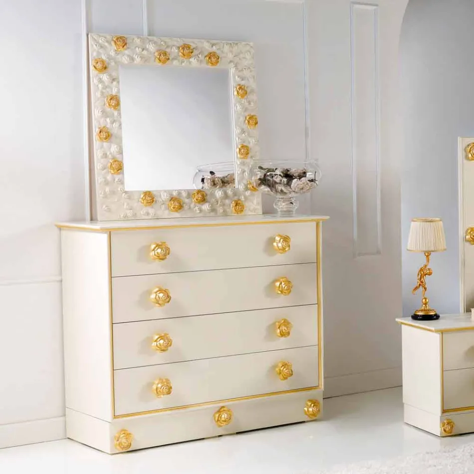 perete de designer oglindă decorat cu trandafiri flori Viadurini