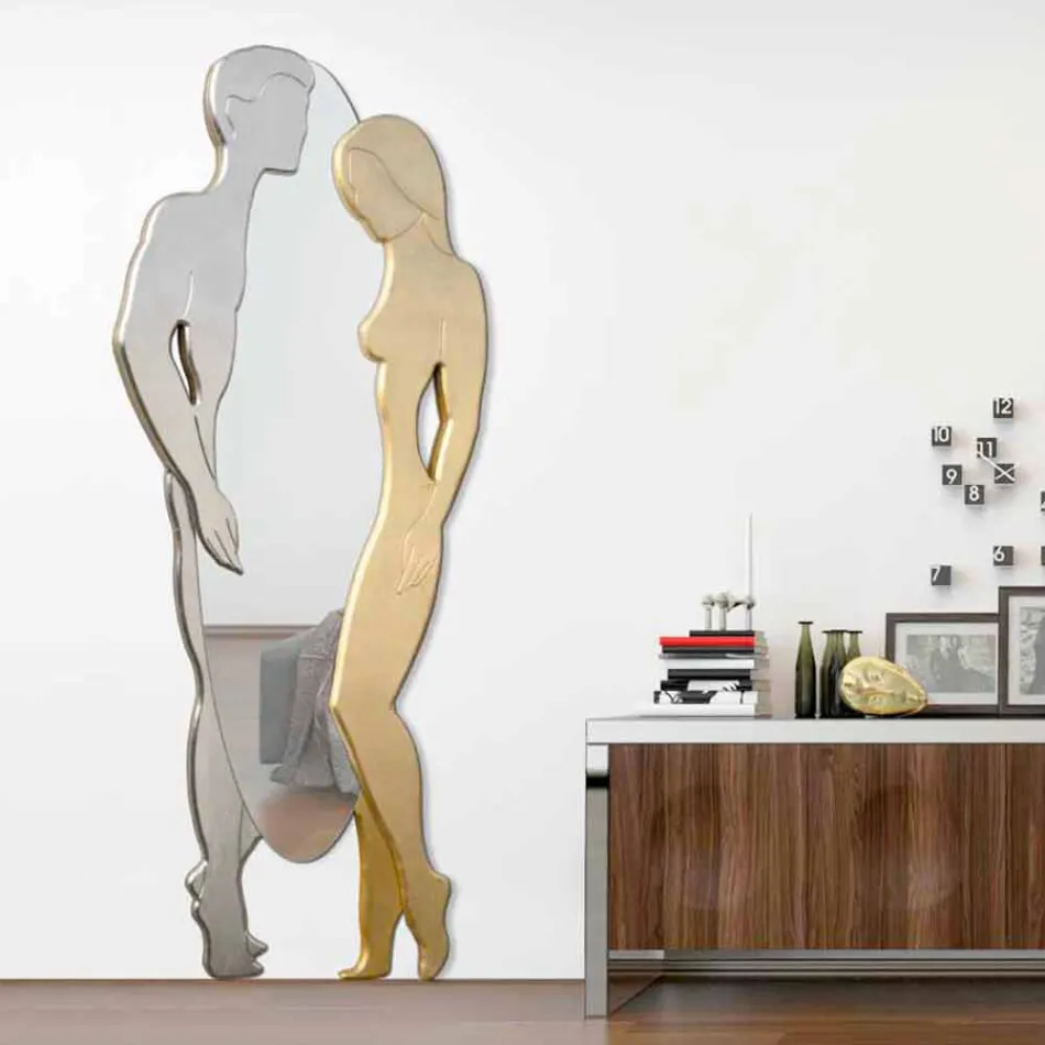 Man & Woman design modern Mdf oglinda de perete in forma de mana Viadurini