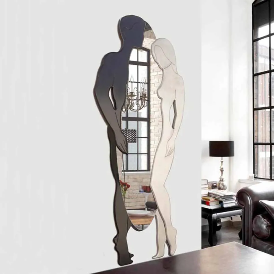 Man & Woman design modern Mdf oglinda de perete in forma de mana Viadurini