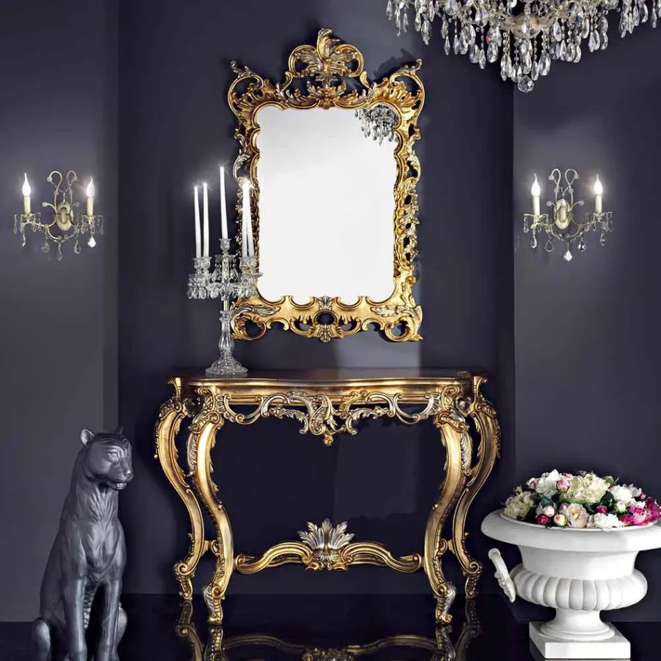 Oglinzi din lemn de perete și mdf realizate în Italia, masa de consolă Andrea Viadurini