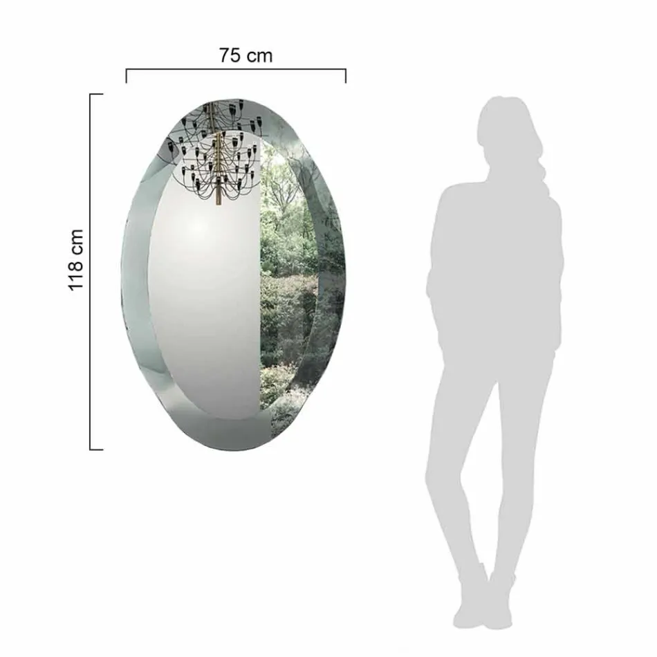 Oglinda de perete ovala din sticla de cristal ondulata Made in Italy - Eclisse Viadurini