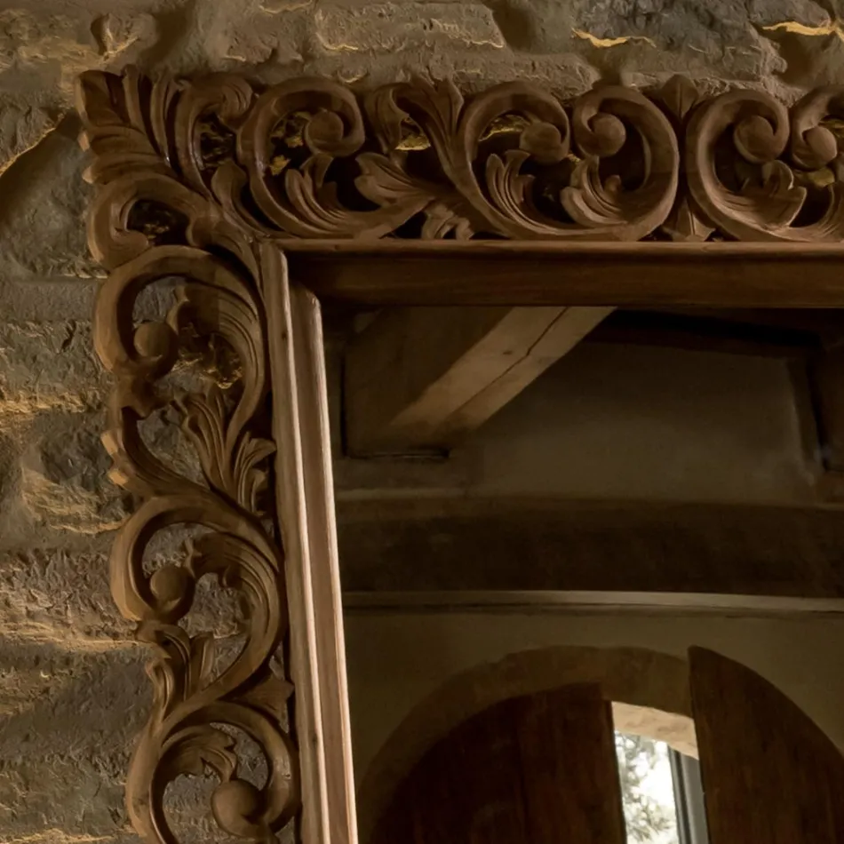 Oglindă sculptată din lemn masiv de tec - Auguste Viadurini