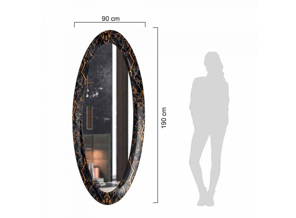 Oglinda de perete ovala lunga cu cadru cu efect de marmura Made in Italy - Denisse Viadurini