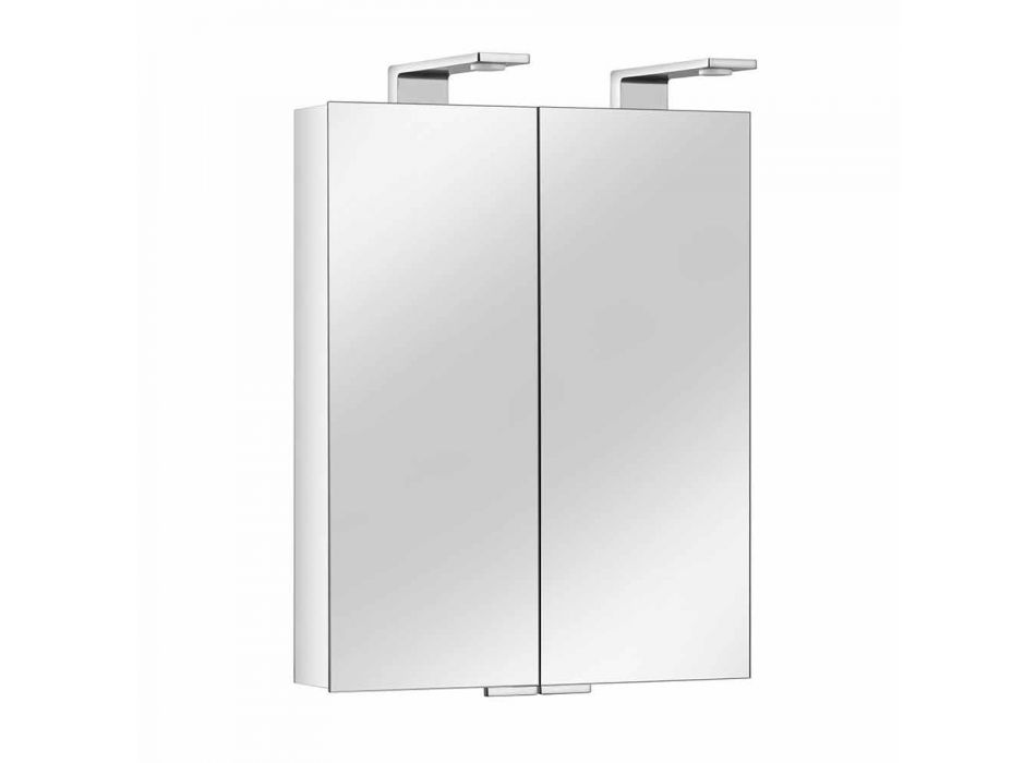 Oglindă cu 2 uși cu recipient din aluminiu argintiu și detalii cromate - Maxi Viadurini