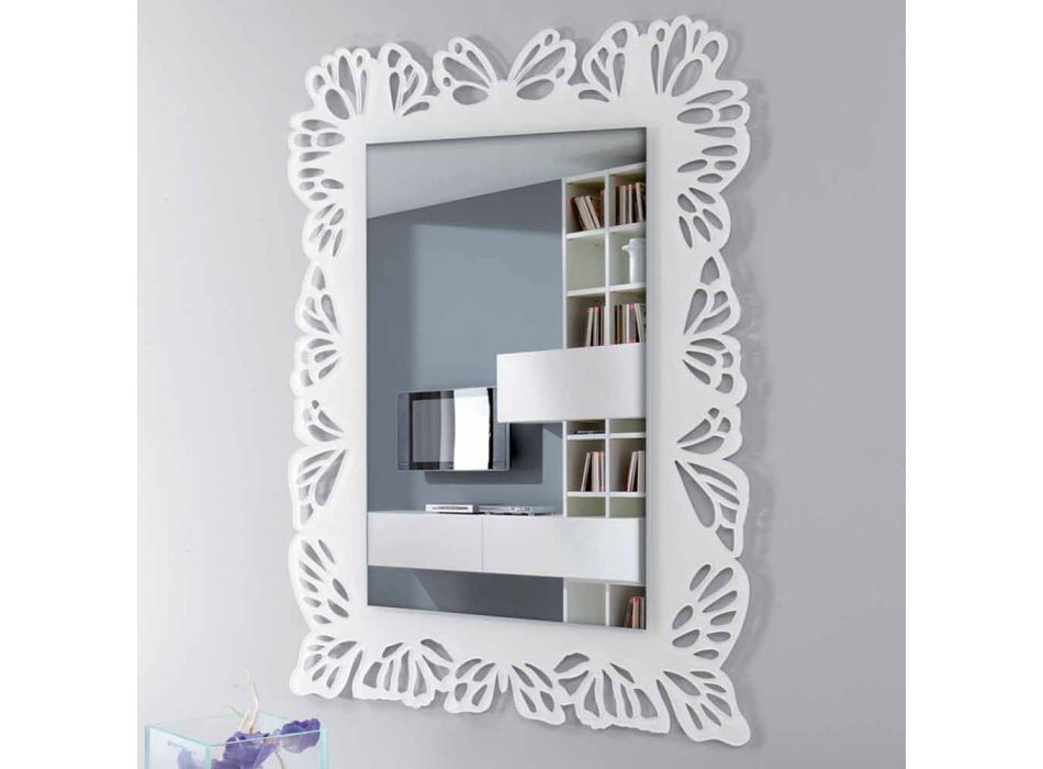 Oglinda de perete albă din plexiglas cu ramă dreptunghiulară decorată - Alidifarf Viadurini