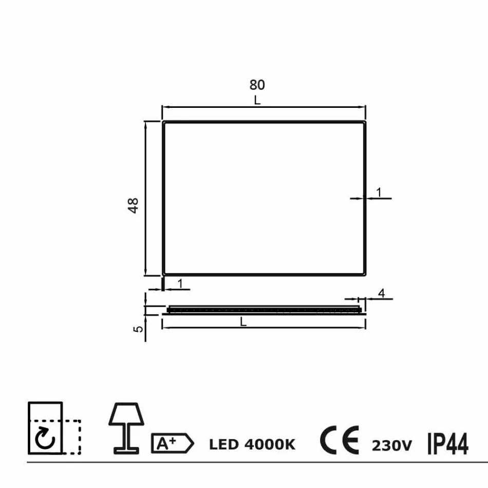 Oglindă de perete cu margini mată, iluminare cu LED, Tessa Viadurini