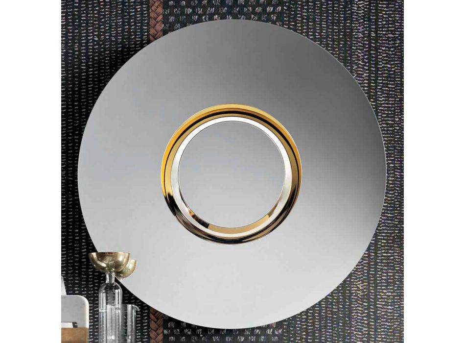 Oglindă rotundă de perete cu metal auriu cu piesă centrală - Merale Viadurini