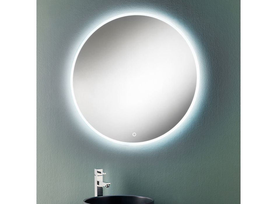 Oglindă de perete rotundă cu margine sablata și iluminare din spate cu LED - Buton Viadurini