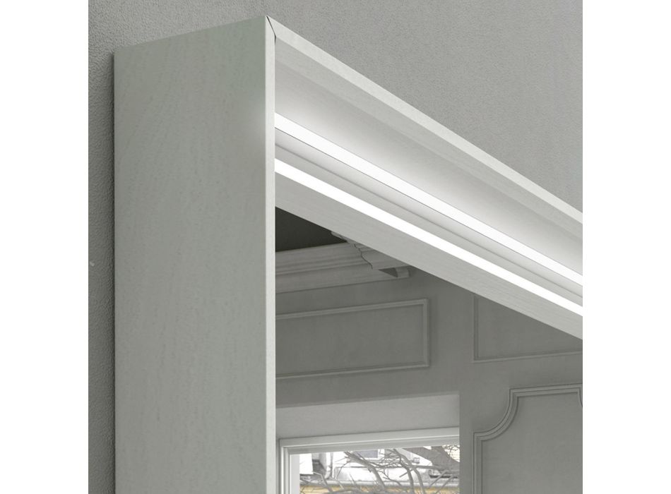 Oglindă de baie de perete cu lumină LED și cadru din lemn Fabricat în Italia - Geppio Viadurini