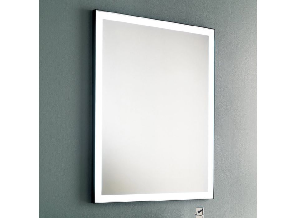 Oglindă de baie de perete cu cadru din metal negru și LED Fabricat în Italia - Chebeo Viadurini