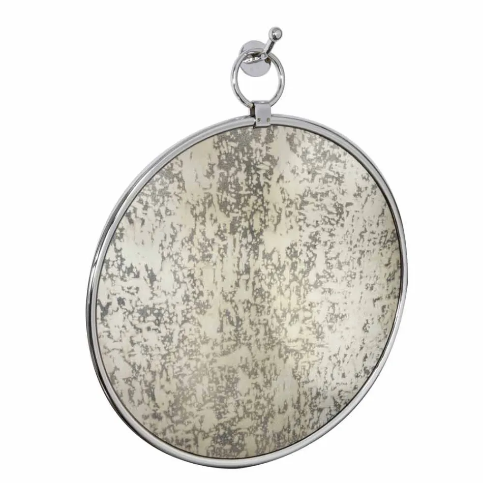 Oglindă de baie rotundă cu perete din crom cu spate îmbătrânit - iunie Viadurini