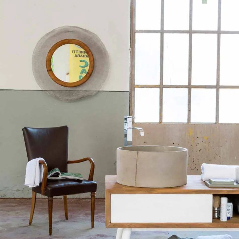 Oglinda moderna de perete din metal si teak Monno Viadurini