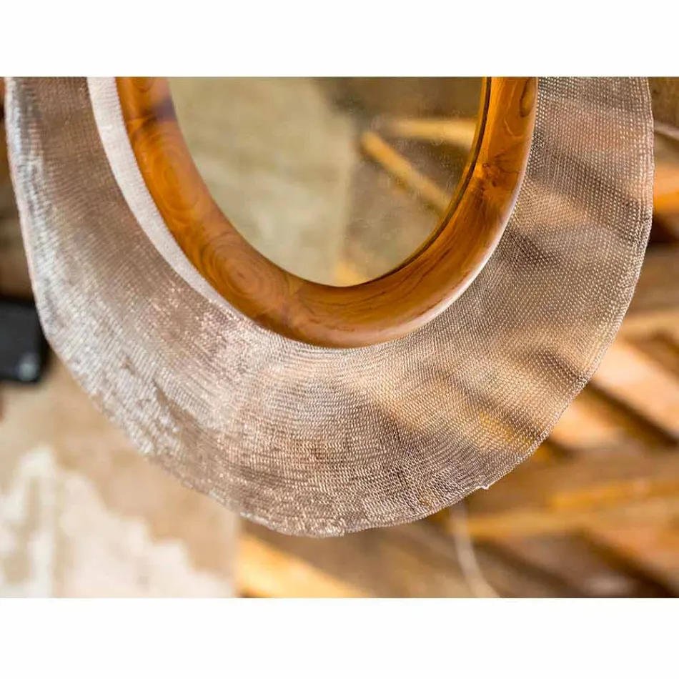 Oglinda moderna de perete din metal si teak Monno Viadurini