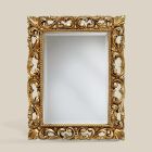Oglindă dreptunghiulară clasică, cadru cu frunze de aur, fabricată în Italia - Prețioasă Viadurini