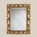 Oglindă dreptunghiulară clasică cadru cu frunze de aur, fabricată în Italia - Prețioasă