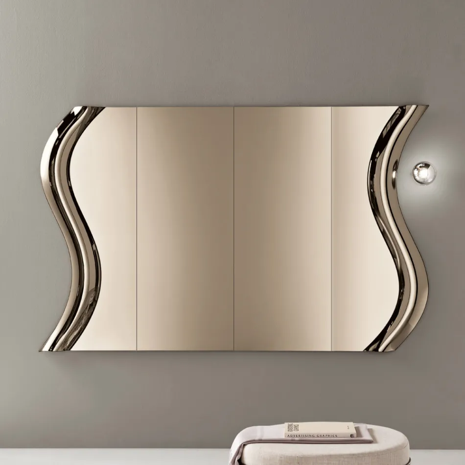 Oglindă Sorya de culoare bronz din sticlă fuzionată cu inserție centrală, fabricată în Italia Viadurini