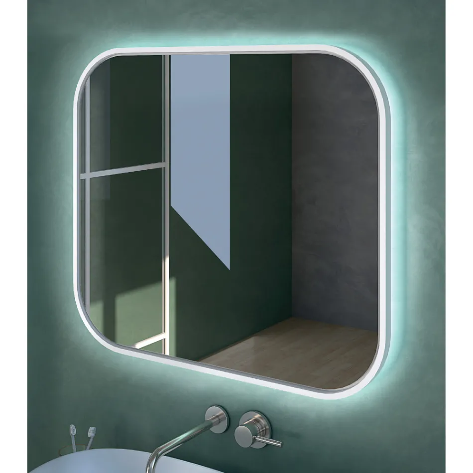 Oglindă cu margine de lemn și iluminare din spate Made in Italy - Vincent Viadurini