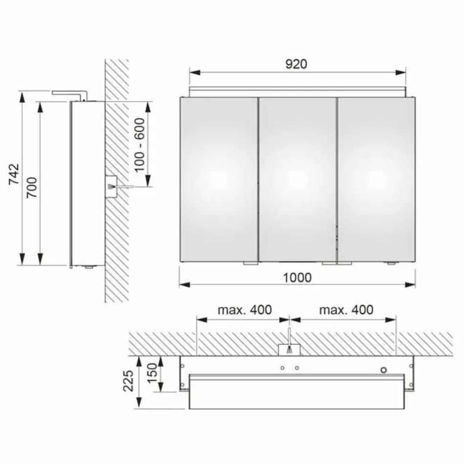 Oglindă modernă cu 3 uși pentru dulap cu rafturi interne - Bramo Viadurini
