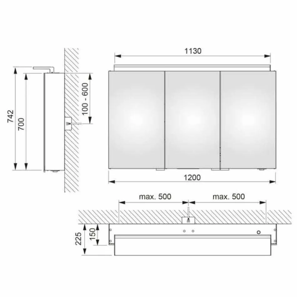 Oglindă modernă cu 3 uși pentru dulap cu rafturi interne - Bramo Viadurini