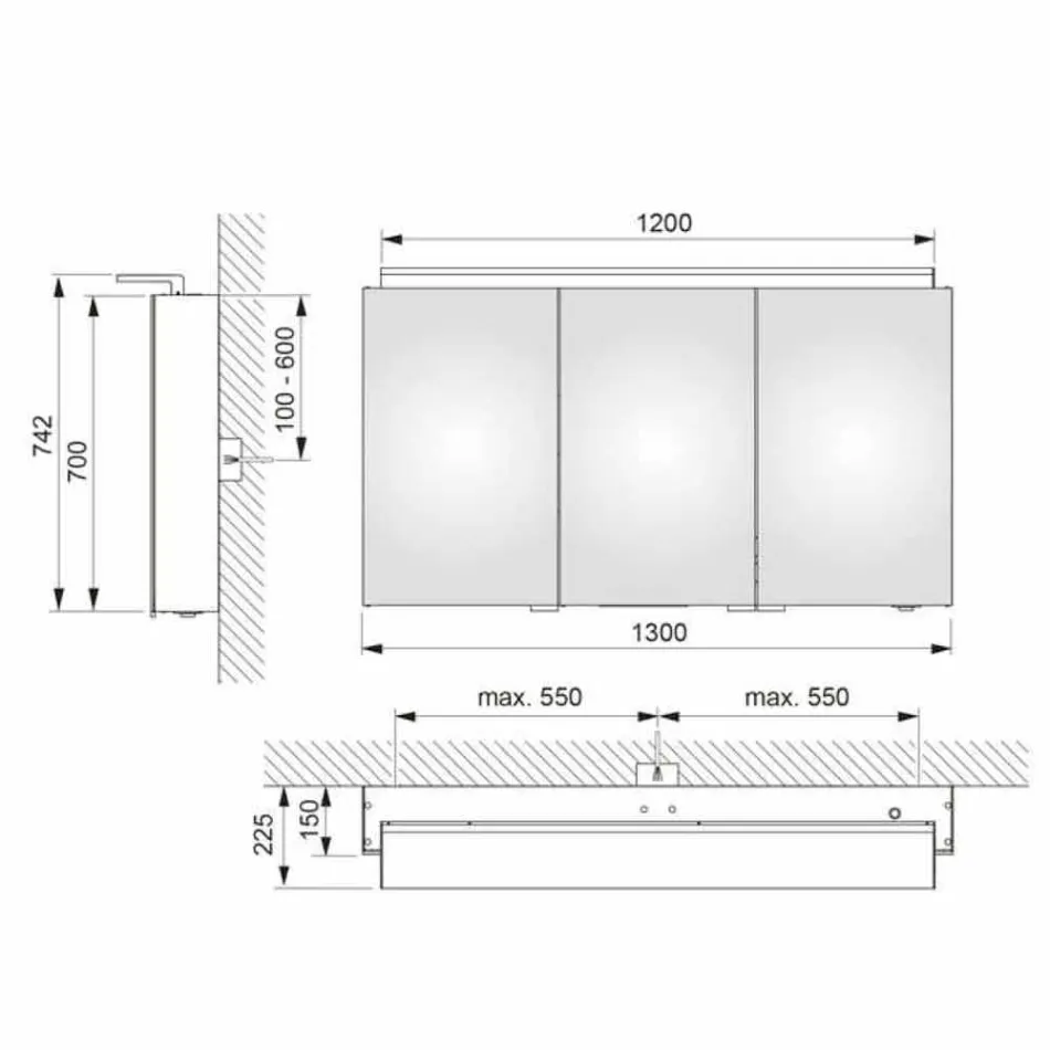 Oglindă modernă cu 3 uși pentru dulap cu rafturi interne - Bramo Viadurini