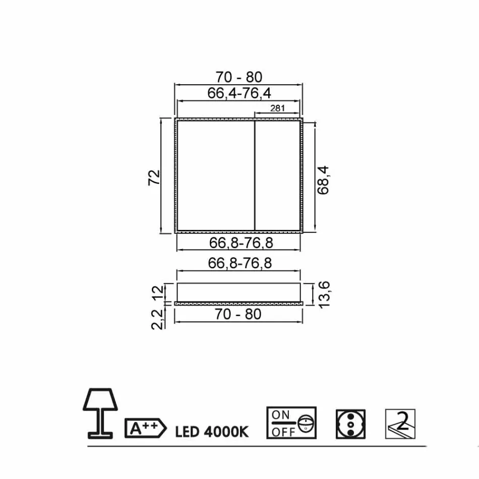oglinda de perete 2 usi moderne de containere, de iluminat cu LED-uri, Adele Viadurini