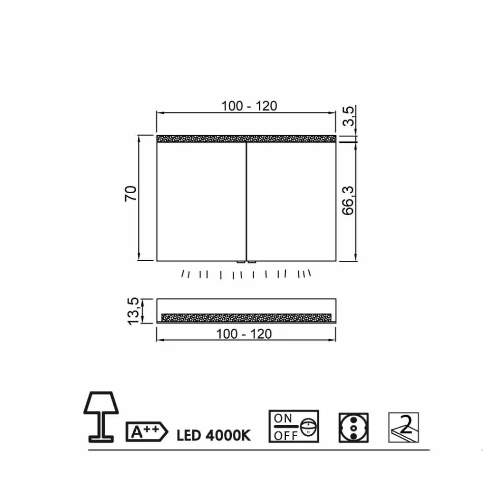 dulap oglindă cu baie de LED-uri cu 2 usi, design modern, Carol Viadurini