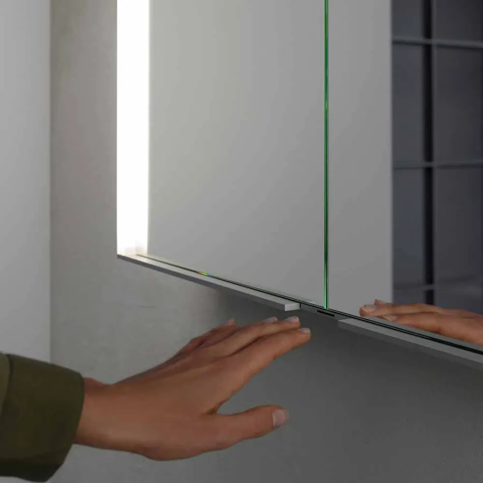 Dulap modern cu oglindă încastrată din aluminiu vopsit argintiu - Demon Viadurini