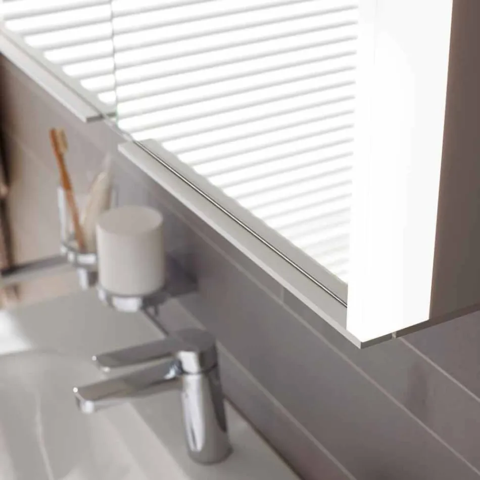 Dulap modern cu oglindă încastrată din aluminiu vopsit argintiu - Demon Viadurini