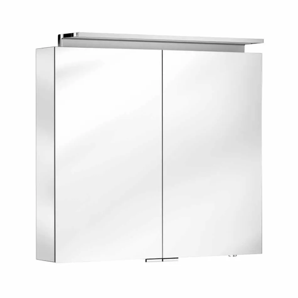 Oglindă de perete cu 2 uși cu lumină LED și prize de curent - Bramo Viadurini