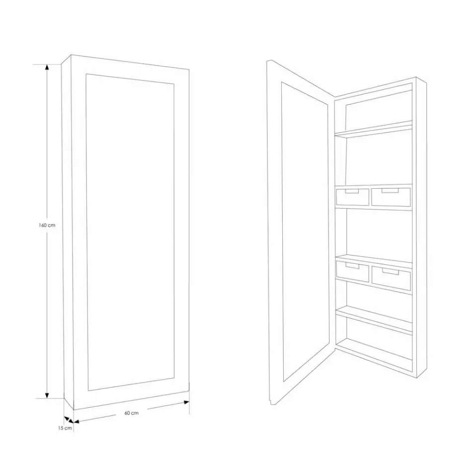Oglindă de depozitare de perete din Teak, cu rafturi și sertare interne - Ralio Viadurini