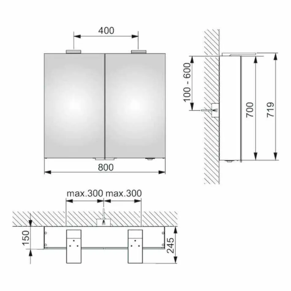 Oglindă modernă de depozitare de perete cu 2 uși și iluminat cu LED - clichet Viadurini