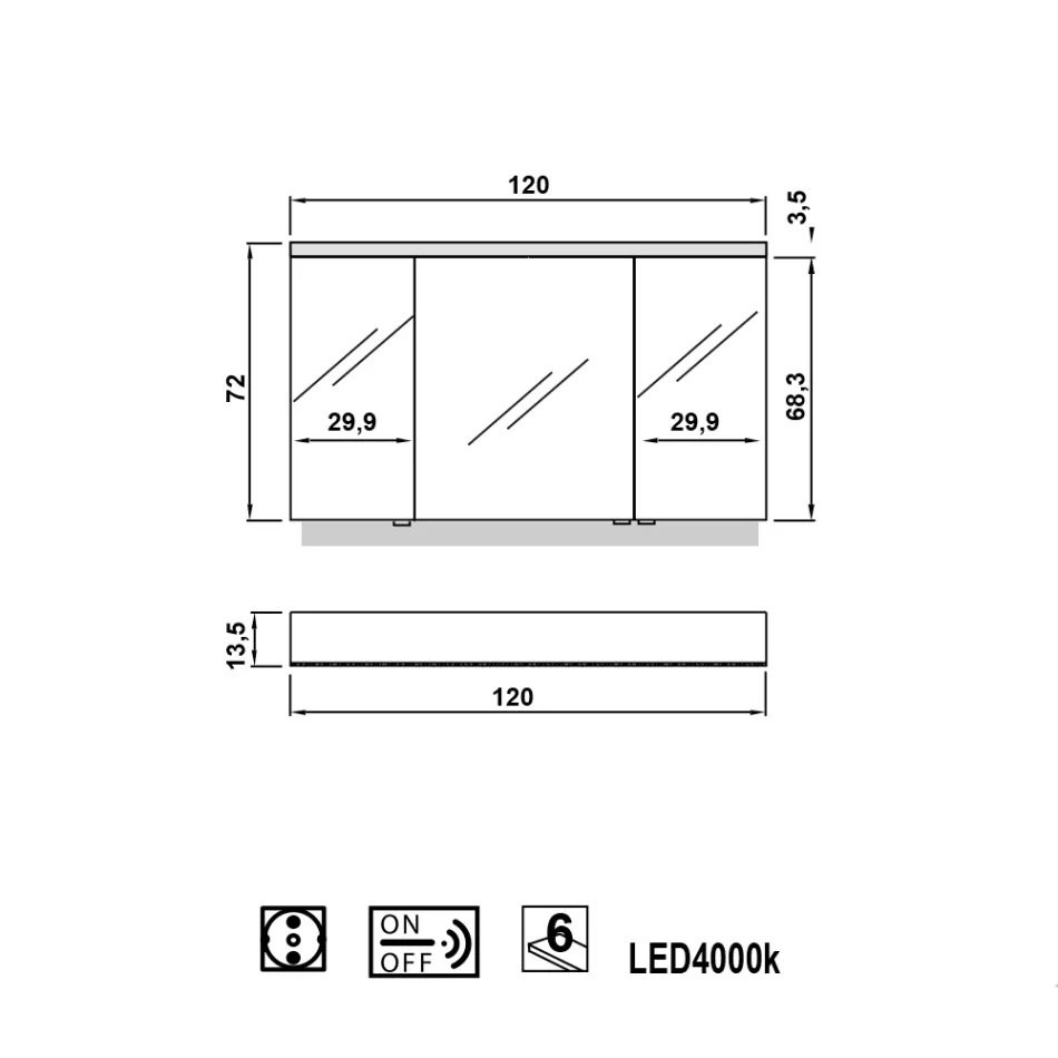 dulap oglindă cu LED-uri de iluminat cu 3 usi, design modern, Carol Viadurini