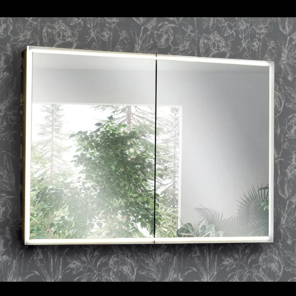 Container din lemn pentru oglinda cu oglinda dubla si lumini Made in Italy - Darwin Viadurini